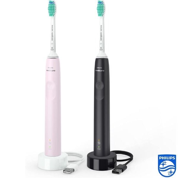 Philips Sonicare 3100 HX3675/13 - Set 2 bàn chải đánh răng điện màu hồng/đen