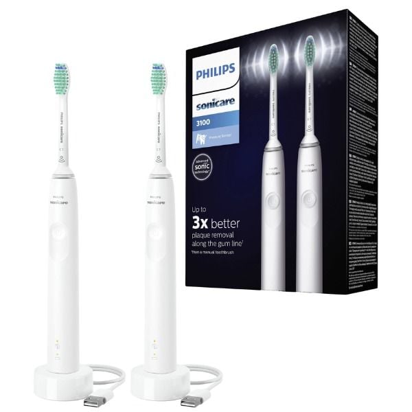 Philips Sonicare 3100 HX3675/13 - Set 2 bàn chải đánh răng điện màu trắng