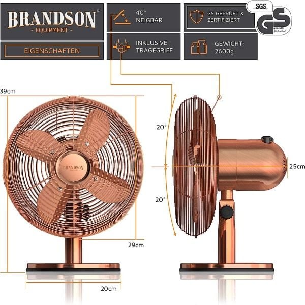 Quạt bàn Brandson bằng đồng (2023) có độ ồn tối đa 50 dBA vẫn yên tĩnh dễ chịu.