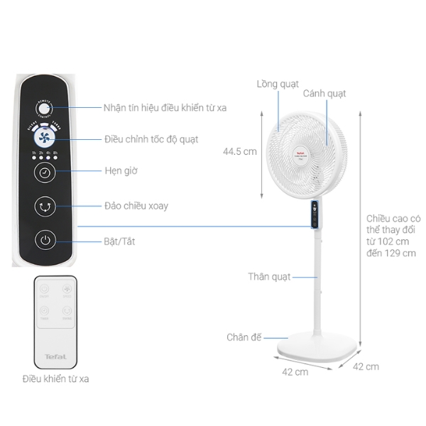 Quạt cây Tefal VH689690 với 3 chế độ gió, 6 cánh quạt đường kính 40cm