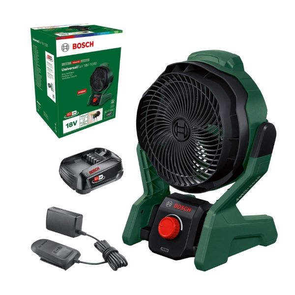 Bosch Ventilador portátil sin cable UniversalFan 18V-1000 (sin batería, sistema de 18 voltios, para bricolaje, camping y más, volumen de flujo de aire: 1000 m³/h, en caja Bosch Ventilador portátil sin cable UniversalFan 18V-1000 (sin batería, sistema de 18 voltios, para bricolaje, camping y más, volumen de flujo de aire: 1000 m³/h, en caja