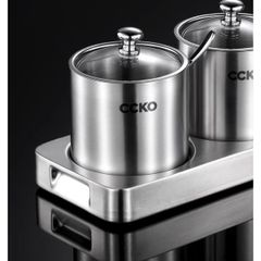  Set 4 hũ đựng gia vị inox nắp thủy tinh CCKO kèm khay 