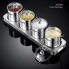  Set 4 hũ đựng gia vị inox nắp thủy tinh CCKO kèm khay 