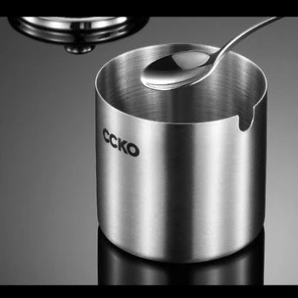Set 4 hũ đựng gia vị inox nắp thủy tinh CCKO kèm khay