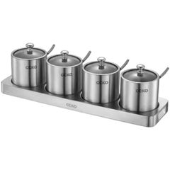  Set 4 hũ đựng gia vị inox nắp thủy tinh CCKO kèm khay 