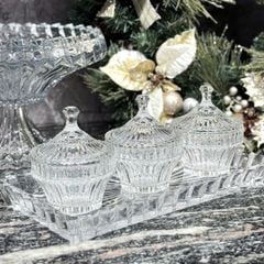 Set 3 thố mứt pha lê Vessen kèm khay chữ nhật