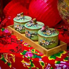  Set 3 thố mứt The National Heritage vẽ vàng 24K kèm khay gỗ 