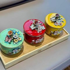  Set 3 thố mứt The National Heritage vẽ vàng 24K kèm khay gỗ 