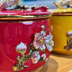  Set 3 thố mứt The National Heritage vẽ vàng 24K kèm khay gỗ 