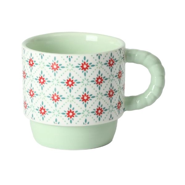 Set 4 cốc gốm kèm giá The Pioneer Woman Merry Meadow 370ml