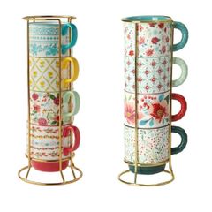 Set 4 cốc gốm kèm giá The Pioneer Woman Merry Meadow 370ml 