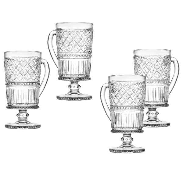 Set 4 cốc pha lê Dublin Claro 250ml có quai và chân đế
