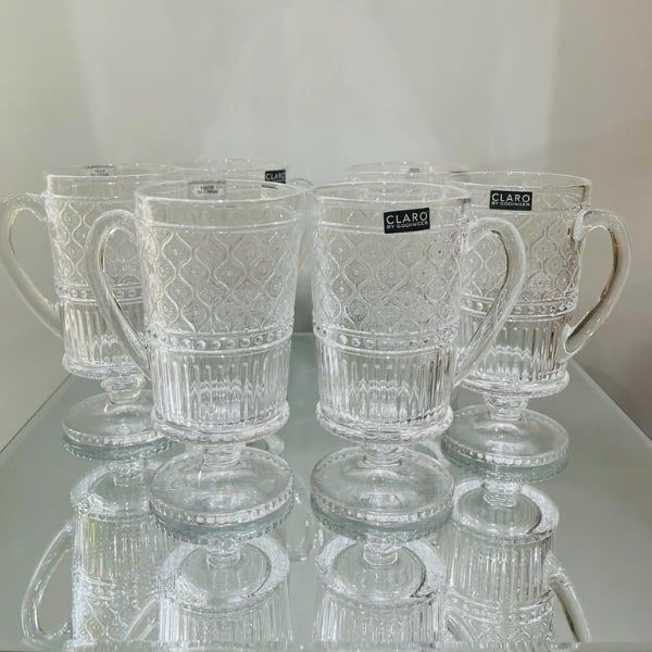 Set 4 cốc pha lê Dublin Claro 250ml có quai và chân đế