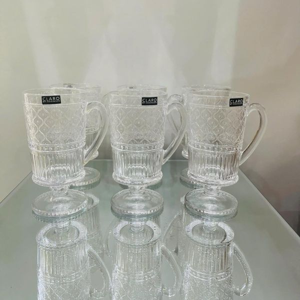 Set 4 cốc pha lê Dublin Claro 250ml có quai và chân đế
