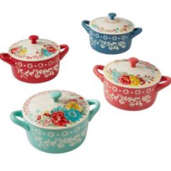  Set 4 nồi sứ mini The Pioneer Woman Fancy Flourish 16cm 
