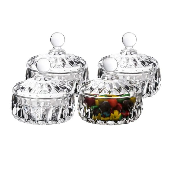 Set 4 thố pha lê tròn Vessen kèm khay vuông