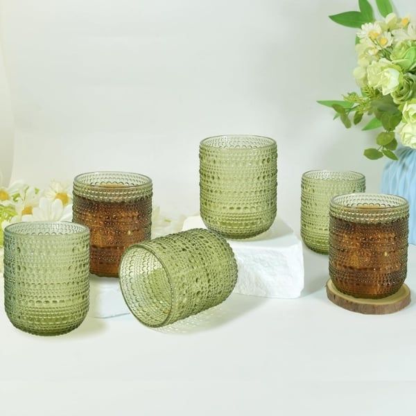 Set 6 cốc vân hạt Viola 295ml đáy thon - Màu tím/ Xanh