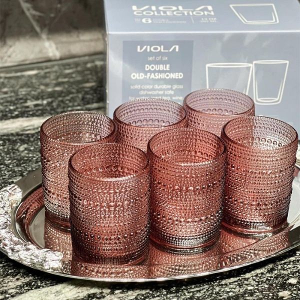 Set 6 cốc vân hạt Viola 295ml/ 380ml đáy thon - Màu tím/ Xanh
