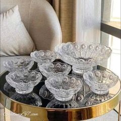  Set 7 chân bồng pha lê mài Bohemia (1 chân bồng 25cm + 6 bát 13cm) 