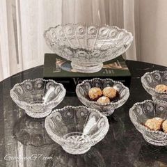  Set 7 chân bồng pha lê mài Bohemia (1 chân bồng 25cm + 6 bát 13cm) 
