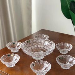  Set 7 chân bồng pha lê mài Bohemia (1 chân bồng 25cm + 6 bát 13cm) 