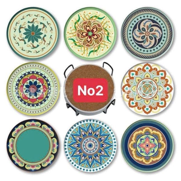 Set 8 Đế Lót Ly Gốm Aodini Mandala 10.4cm - Chống Trượt Đẹp Mắt