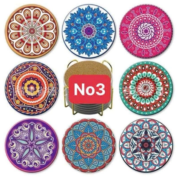 Set 8 Đế Lót Ly Gốm Aodini Mandala 10.4cm - Chống Trượt Đẹp Mắt