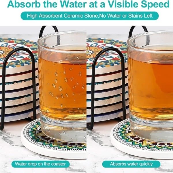 Set 8 Đế Lót Ly Gốm Aodini Mandala 10.4cm - Chống Trượt Đẹp Mắt