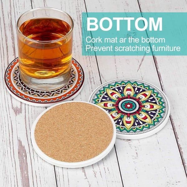 Set 8 Đế Lót Ly Gốm Aodini Mandala 10.4cm - Chống Trượt Đẹp Mắt