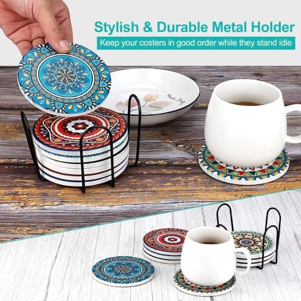 Set 8 Đế Lót Ly Gốm Aodini Mandala 10.4cm - Chống Trượt Đẹp Mắt