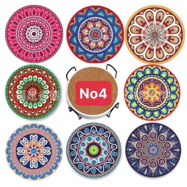 Set 8 Đế Lót Ly Gốm Aodini Mandala 10.4cm - Chống Trượt Đẹp Mắt
