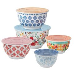  Set 10 món Âu trộn bột The Pioneer Woman Brilliant Blooms - 5 thố nhựa có nắp 