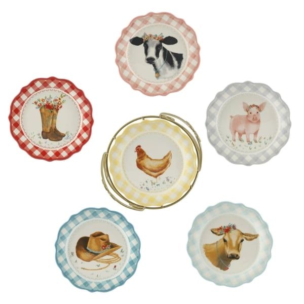 Set đĩa sứ hình thú The Pioneer Woman Novelty 17,8cm 7 món