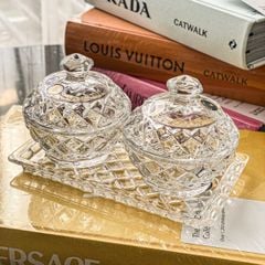  Set khay thố pha lê 3 món Bohemia (2 thố 10cm, 1 đĩa 19cm) 