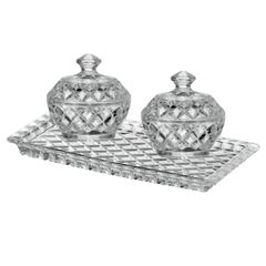  Set khay thố pha lê 3 món Bohemia (2 thố 10cm, 1 đĩa 19cm) 