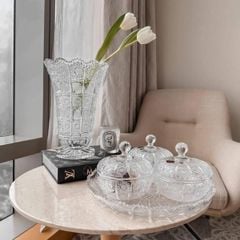  Set Lọ hoa pha lê mài Bohemia 30.5cm và chân bồng 30.5cm 