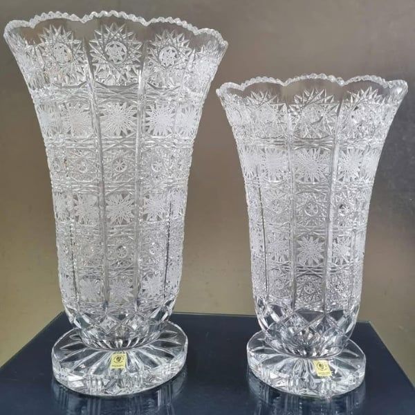 Set Lọ hoa pha lê mài Bohemia 30.5cm và chân bồng 30.5cm