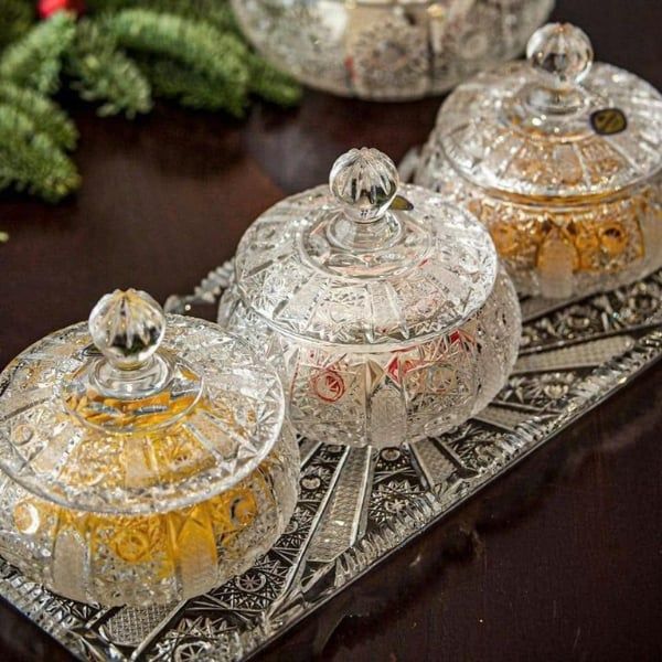 Set pha lê mài Bohemia Arcade Europe M57 - Tiệp Khắc 3 thố, 1 đĩa dài
