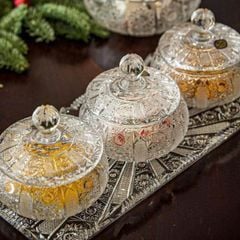  Set pha lê mài Bohemia Arcade Europe M57 - Tiệp Khắc (3 thố, 1 đĩa dài) 