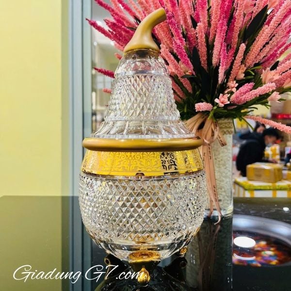 Thố pha lê quả lê Ales Zverina 30cm 3 chân trong suốt