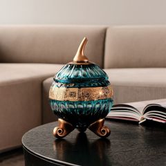  Thố pha lê quả táo Tyrkys Ales Zverina 25.5cm 3 chân xanh ngọc 