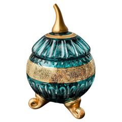  Thố pha lê quả táo Tyrkys Ales Zverina 25.5cm 3 chân xanh ngọc 