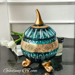  Thố pha lê quả táo Tyrkys Ales Zverina 25.5cm 3 chân xanh ngọc 