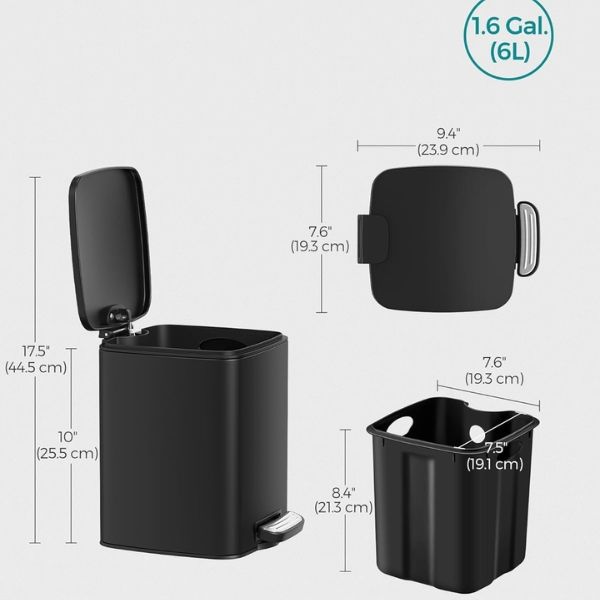 Thùng rác Songmics LTB590B0602 6L màu đen