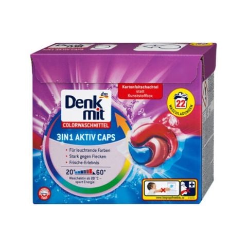 Viên giặt xả Denkmit Aktiv Caps hộp 22 viên 3in1