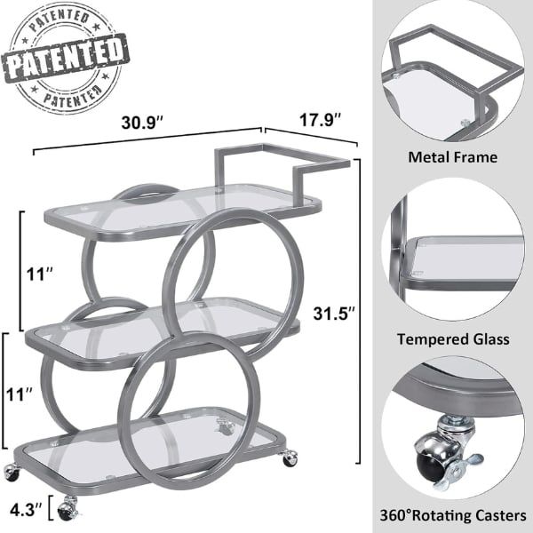 Xe đẩy rượu bar cart Ferfalder 3 tầng