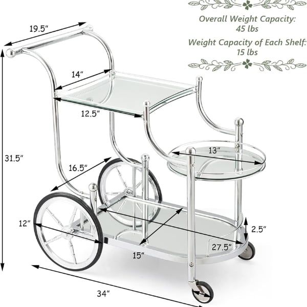 Xe đẩy rượu Bar Cart Medimall 3 tầng