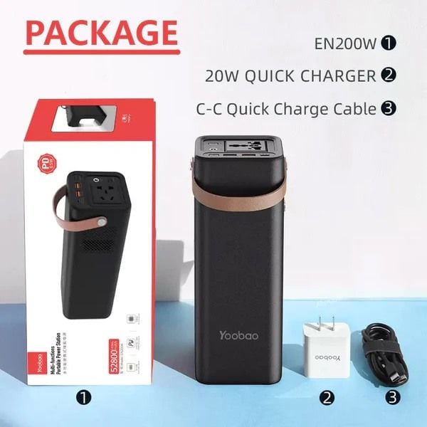 Trạm sạc di động Yoobao EN200W 52800mAh có Tổng cộng 5 cổng (AC220V + 2xUSB3.0 + PD + DC )