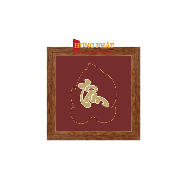 Tranh Chữ Tâm Hoa Sen Dát Vàng 24K 15x15cm