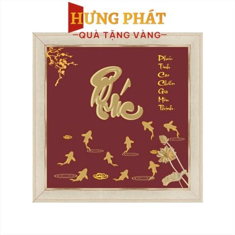 Tranh Cửu Ngư Chúc Phúc Dát Vàng 24K 26x26cm